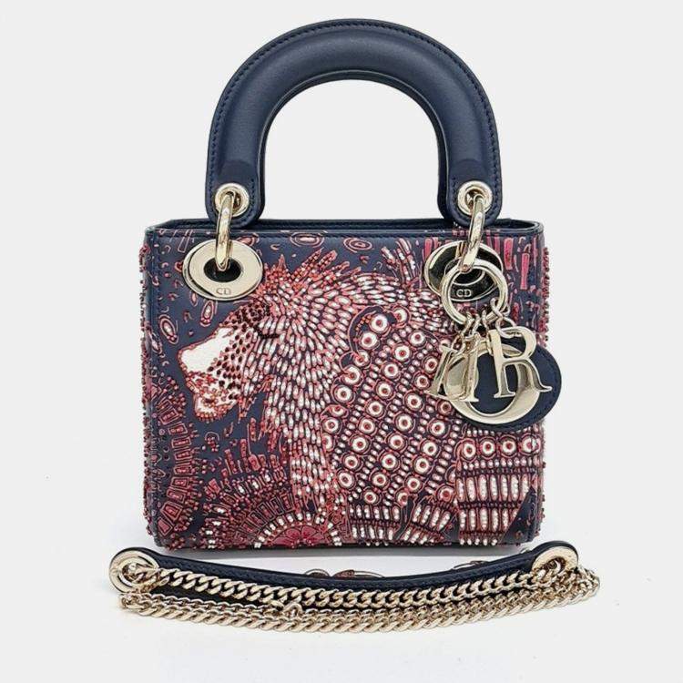 Pre Owned Dior Multicolor Navy Blue Leather Lady Mini Bag