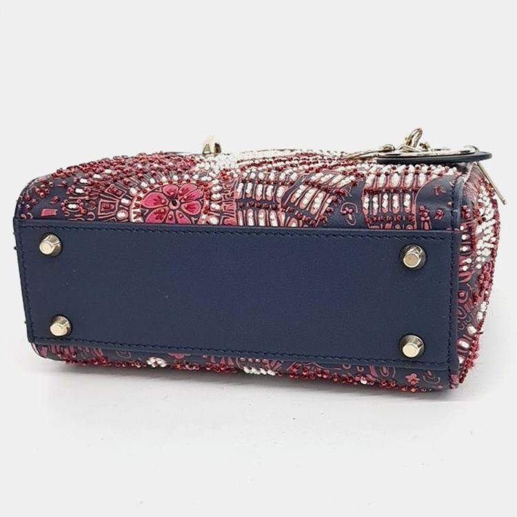 Pre Owned Dior Multicolor Navy Blue Leather Lady Mini Bag