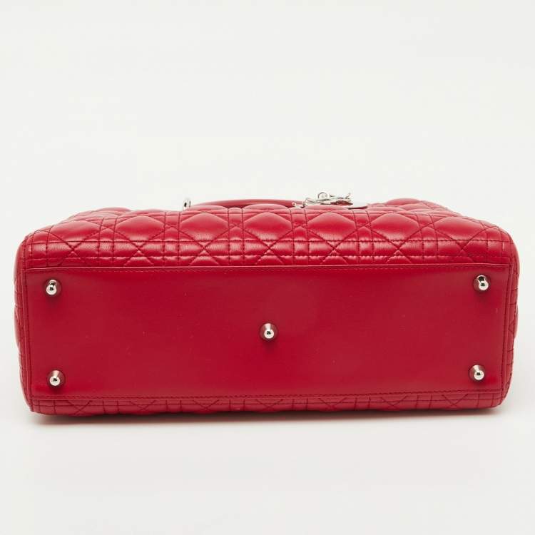 Pre Owned Dior Red Quilted Cannage Leather Large Lady Dior Tote