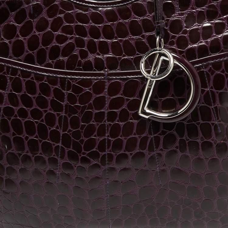 Pre Owned Dior Purple Croc Embossed Patent Leather 61 Tote