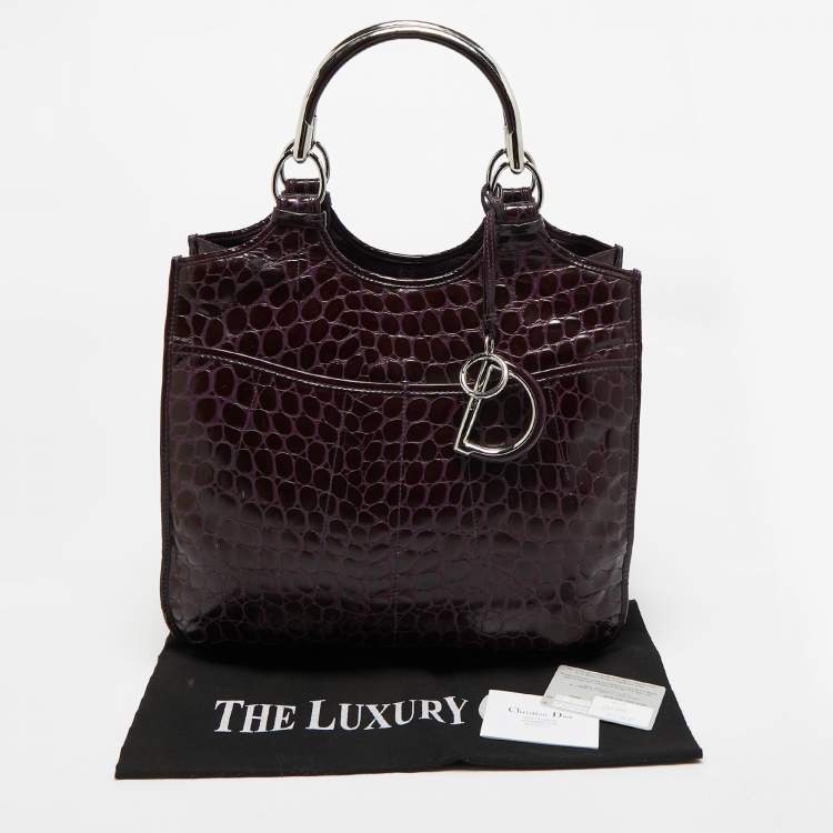 Pre Owned Dior Purple Croc Embossed Patent Leather 61 Tote