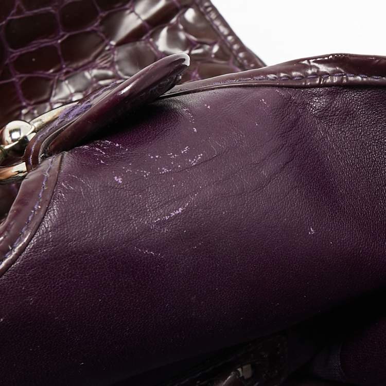 Pre Owned Dior Purple Croc Embossed Patent Leather 61 Tote