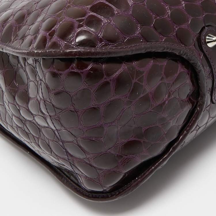 Pre Owned Dior Purple Croc Embossed Patent Leather 61 Tote