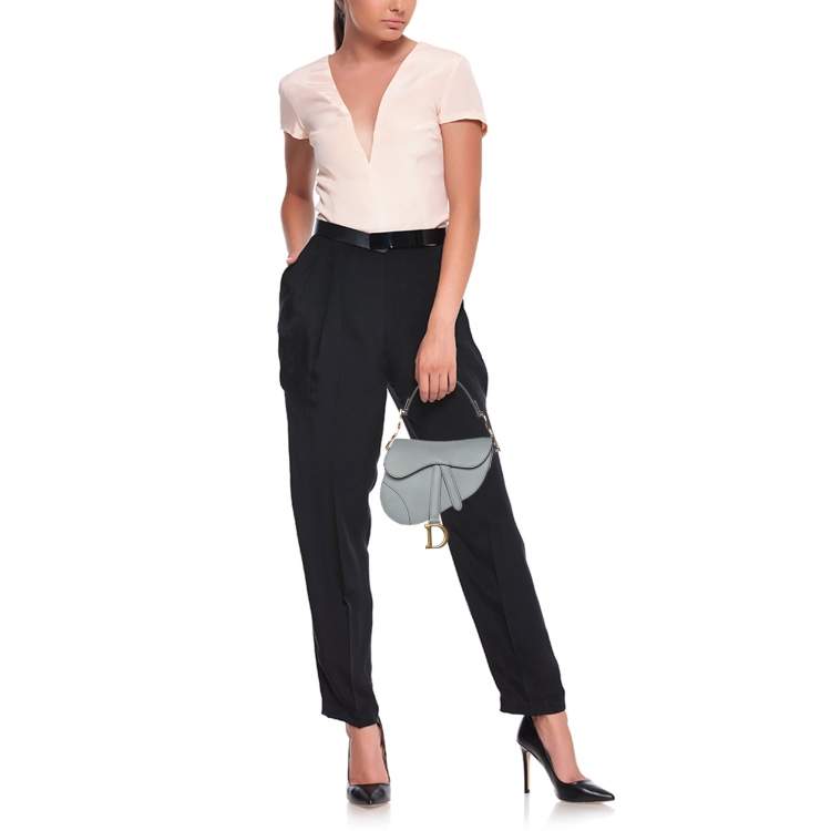 Pre Owned Dior Blue Leather Mini Saddle Bag
