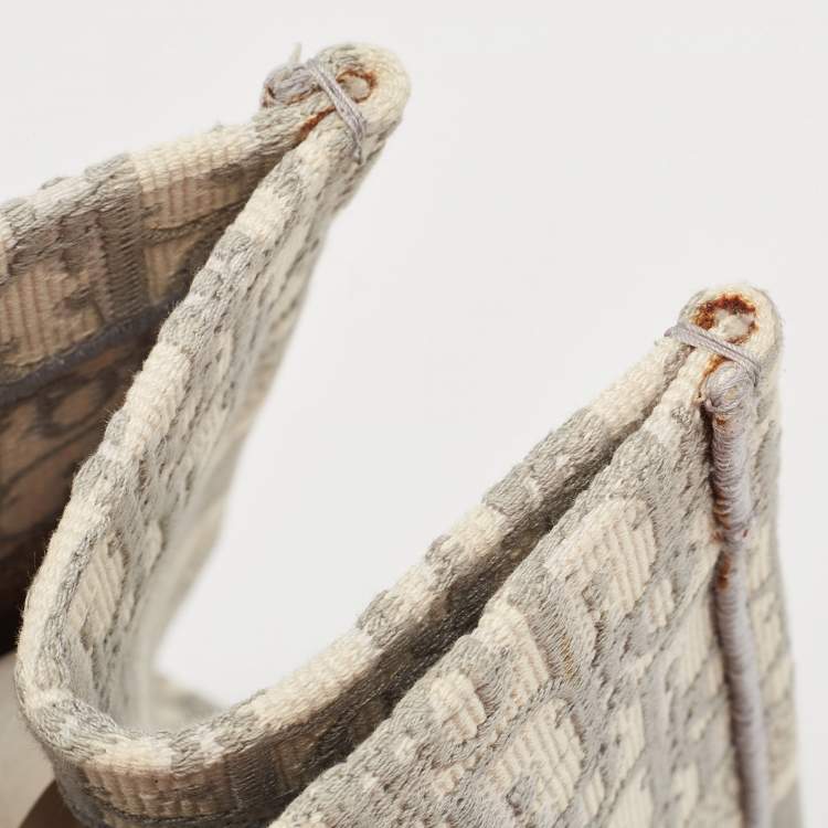 Pre Owned Dior Grey Oblique Embroidered Canvas Medium Book Tote