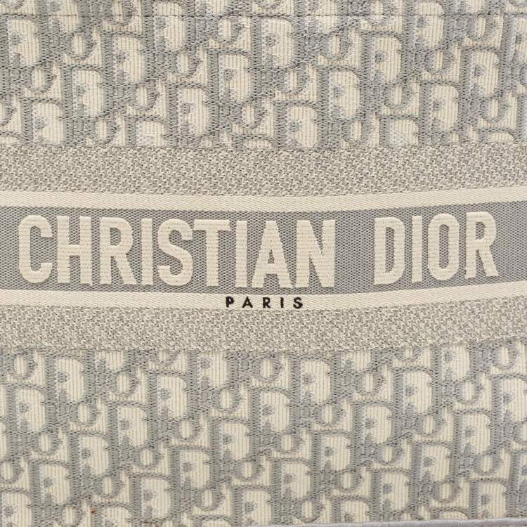 Pre Owned Dior Grey Oblique Embroidered Canvas Medium Book Tote