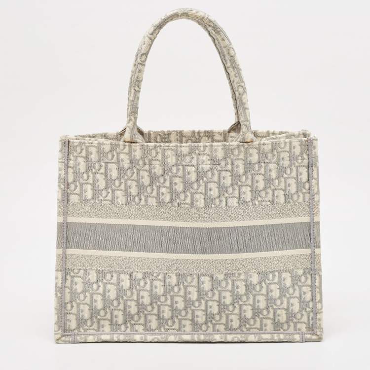 Pre Owned Dior Grey Oblique Embroidered Canvas Medium Book Tote