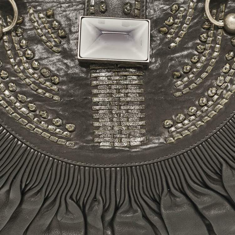 Pre Owned Dior Black Leather Plisse Hobo