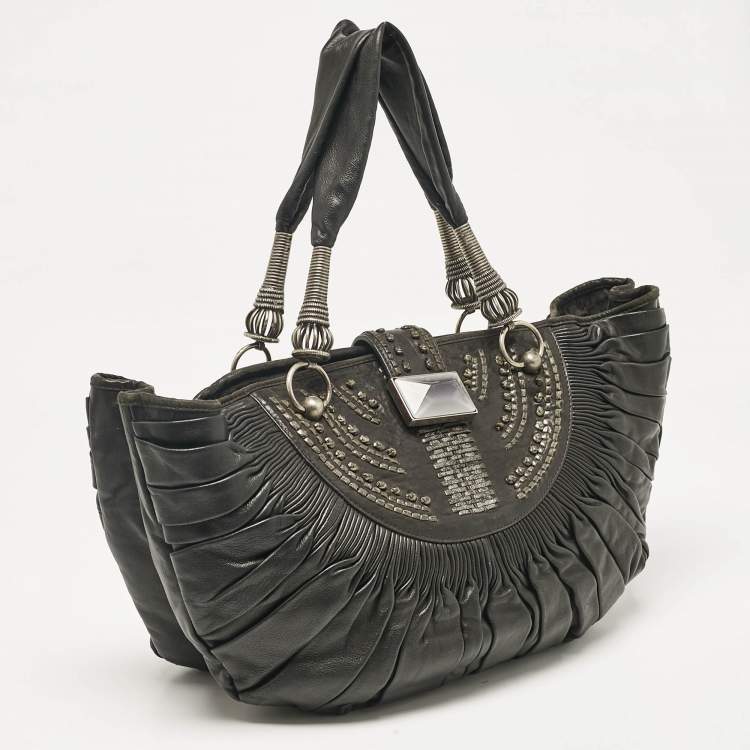 Pre Owned Dior Black Leather Plisse Hobo