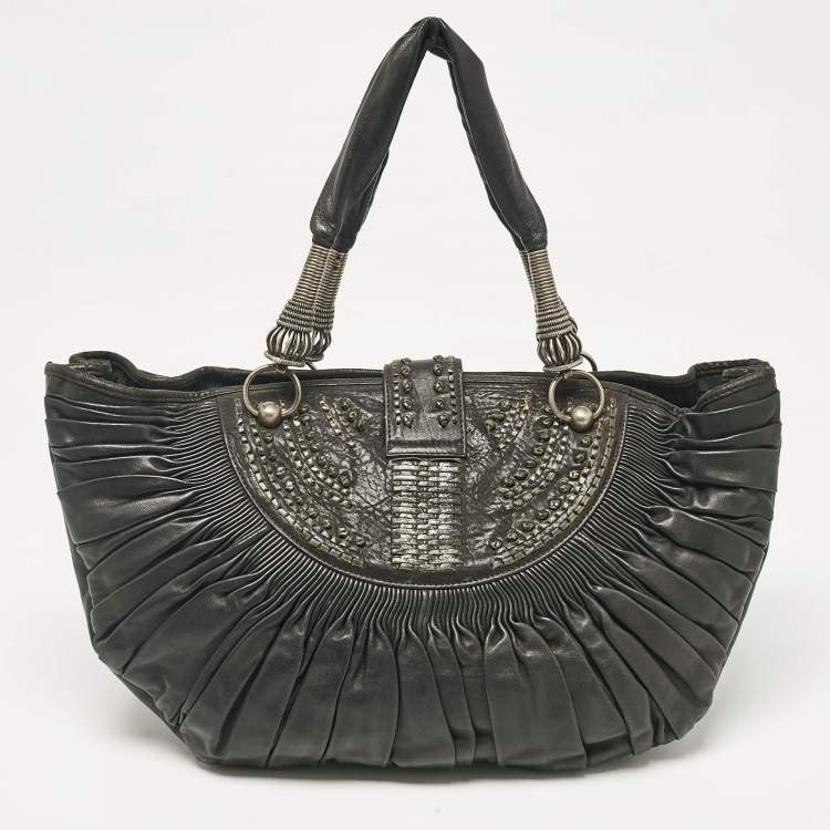 Pre Owned Dior Black Leather Plisse Hobo