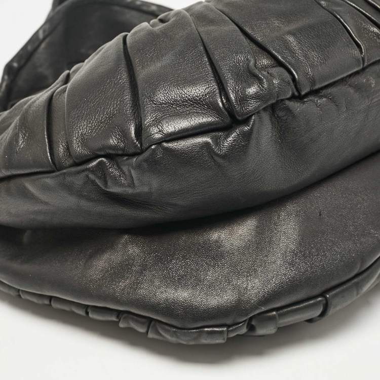 Pre Owned Dior Black Leather Plisse Hobo