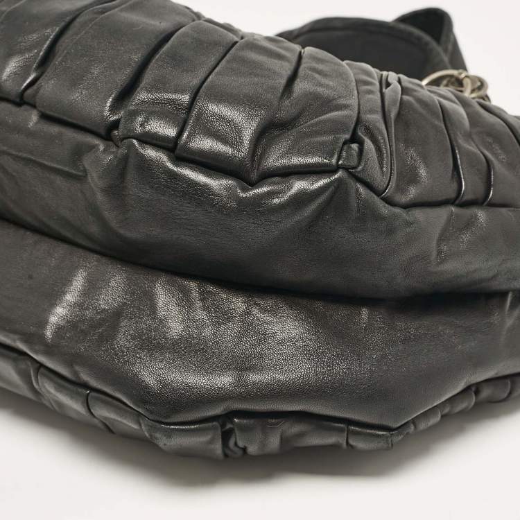 Pre Owned Dior Black Leather Plisse Hobo
