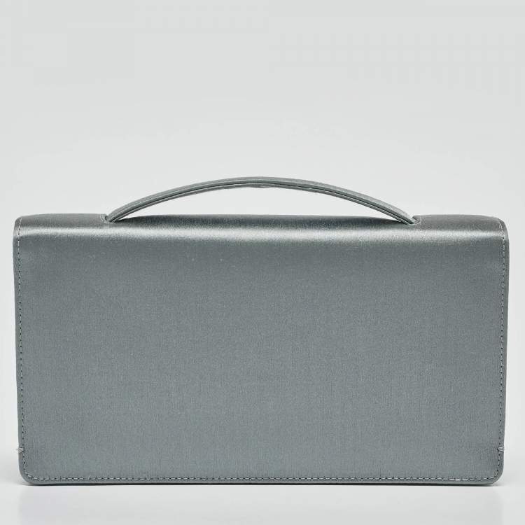 Pre Owned Dior Grey Satin D-Bee Clutch
