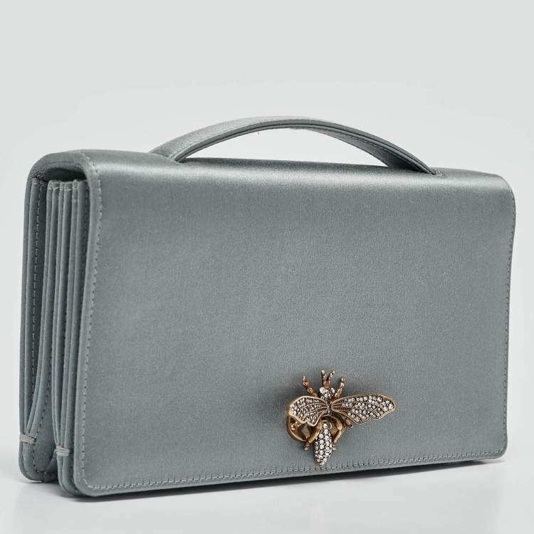 Pre Owned Dior Grey Satin D-Bee Clutch