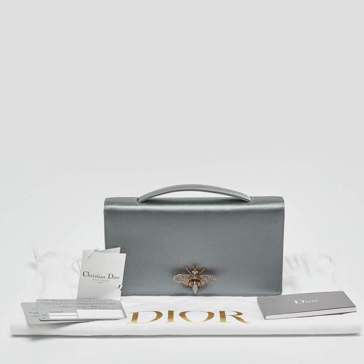 Pre Owned Dior Grey Satin D-Bee Clutch