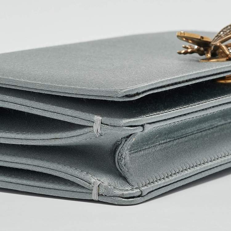 Pre Owned Dior Grey Satin D-Bee Clutch