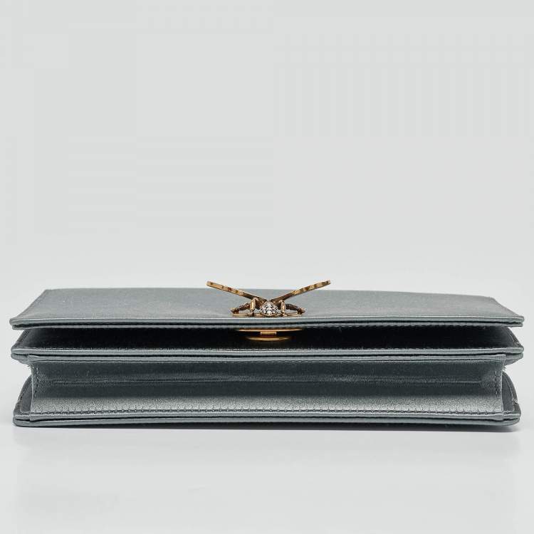Pre Owned Dior Grey Satin D-Bee Clutch
