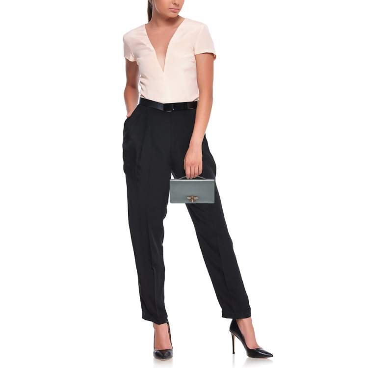 Pre Owned Dior Grey Satin D-Bee Clutch