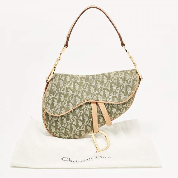 Pre Owned Dior Green/Tan Oblique Canvas Saddle Bag