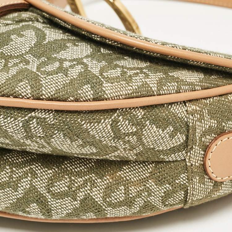 Pre Owned Dior Green/Tan Oblique Canvas Saddle Bag