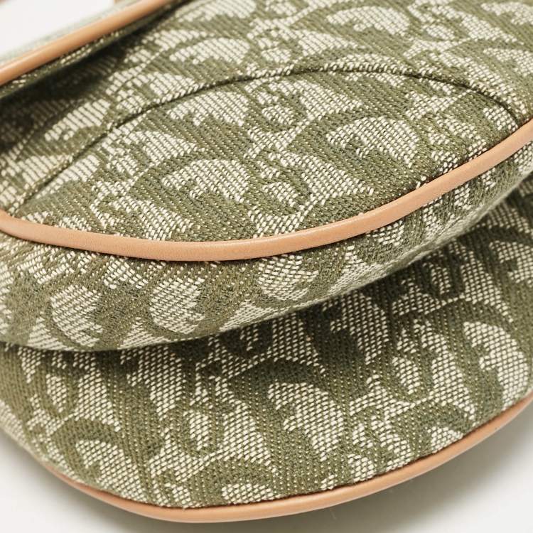Pre Owned Dior Green/Tan Oblique Canvas Saddle Bag