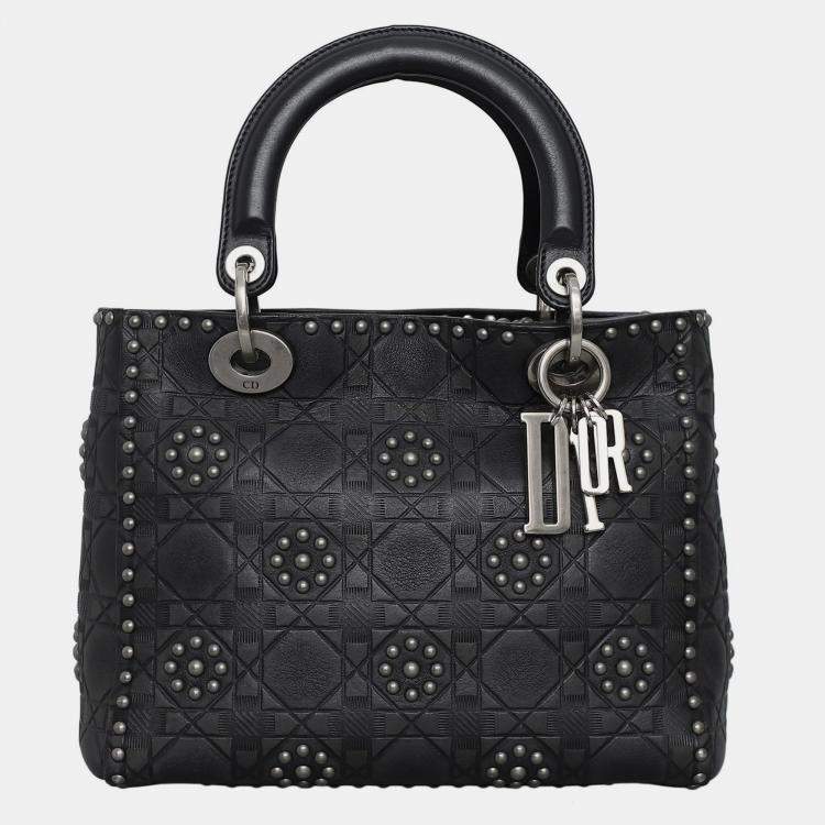 Pre Owned Christian Dior Medium Calfskin Cannage Studded Supple Lady Dior Bag