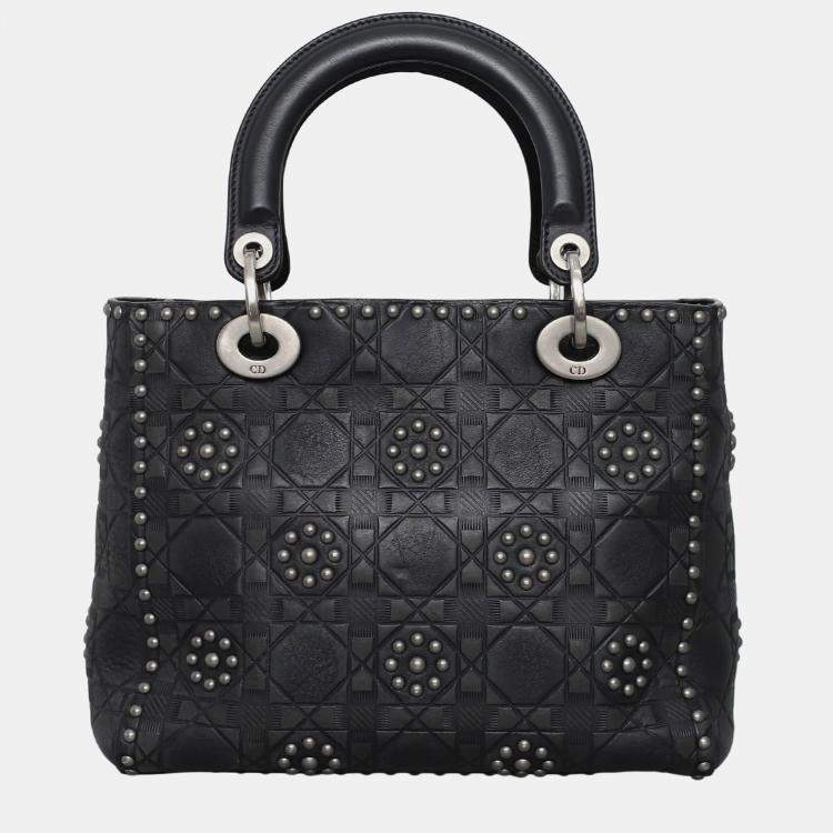 Pre Owned Christian Dior Medium Calfskin Cannage Studded Supple Lady Dior Bag