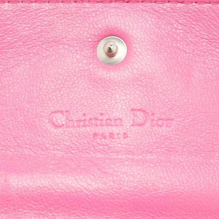 Pre Owned Dior Pink Cannage Patent Leather Lady Dior Wallet On Chain