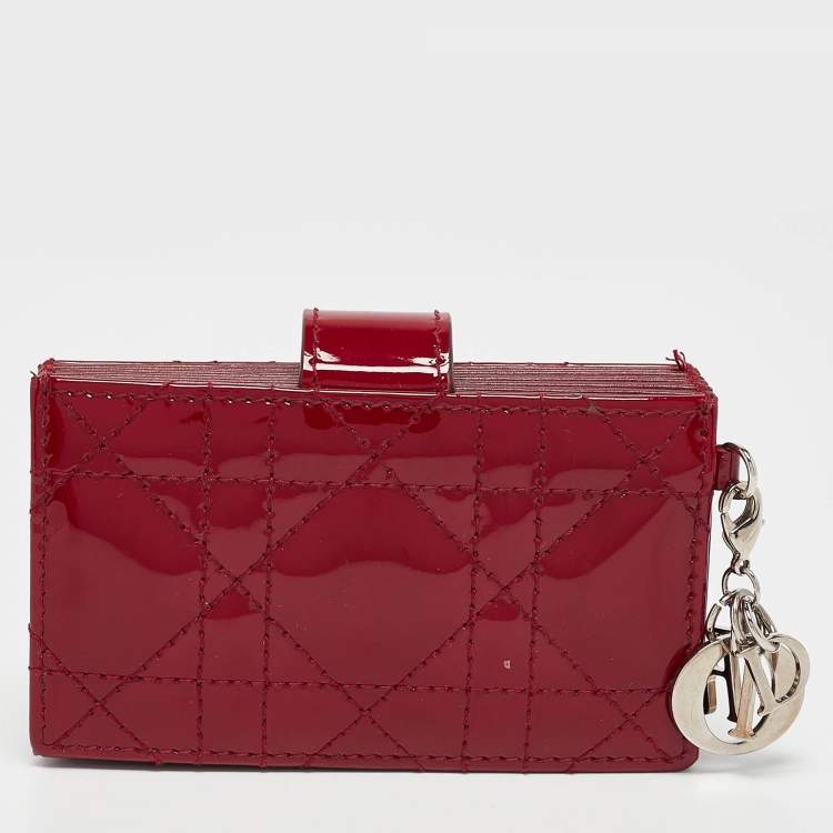 Pre Owned Dior Red Cannage Patent Leather Lady Dior 5 Gusset Card Holder