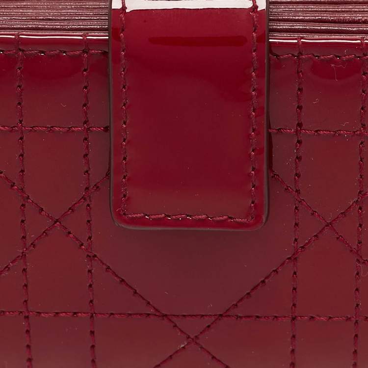 Pre Owned Dior Red Cannage Patent Leather Lady Dior 5 Gusset Card Holder
