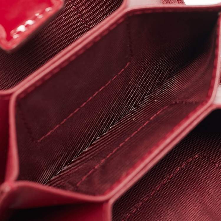 Pre Owned Dior Red Cannage Patent Leather Lady Dior 5 Gusset Card Holder