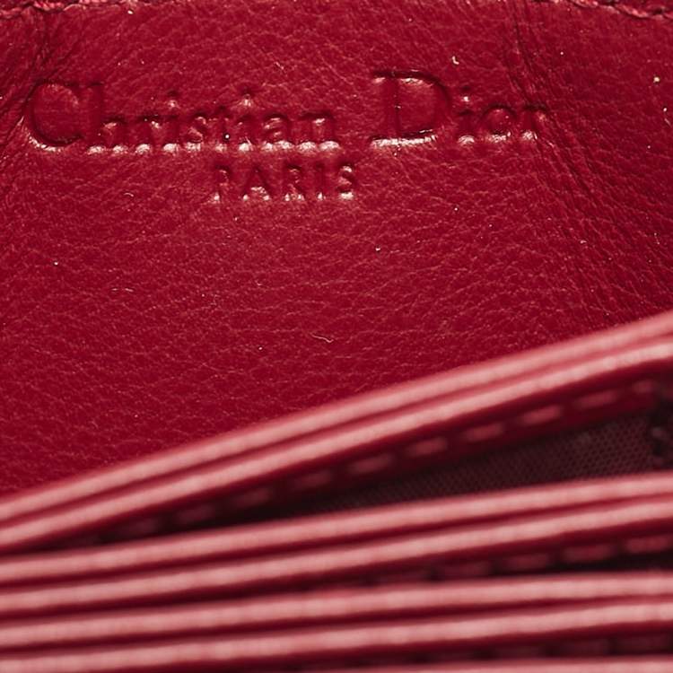 Pre Owned Dior Red Cannage Patent Leather Lady Dior 5 Gusset Card Holder