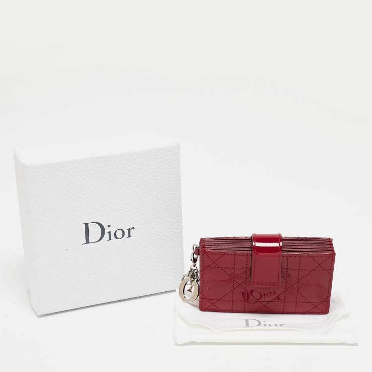 Pre Owned Dior Red Cannage Patent Leather Lady Dior 5 Gusset Card Holder
