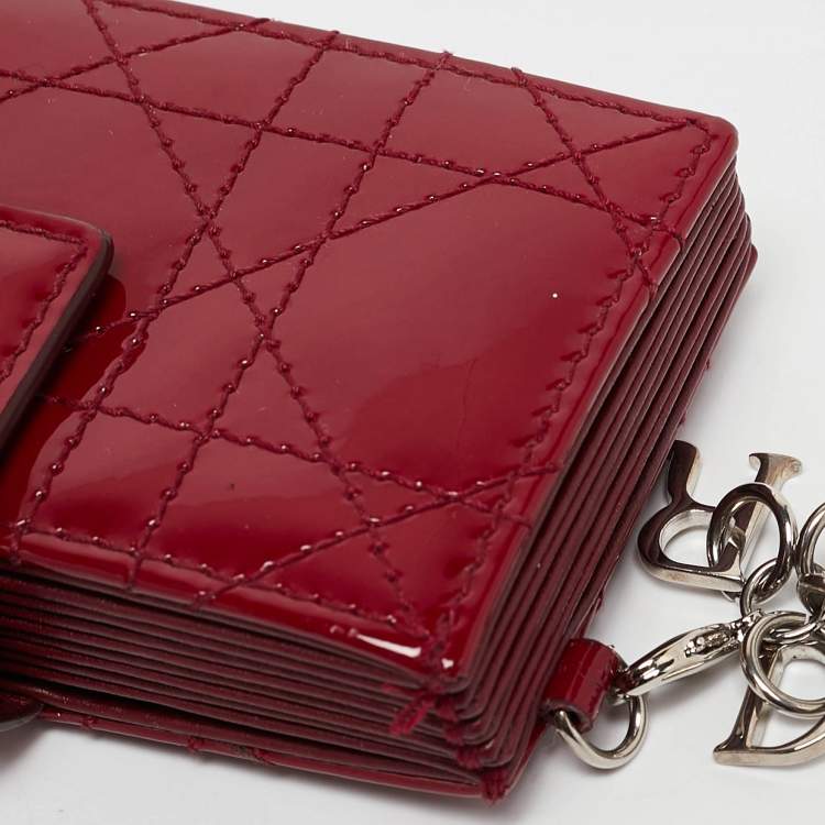 Pre Owned Dior Red Cannage Patent Leather Lady Dior 5 Gusset Card Holder