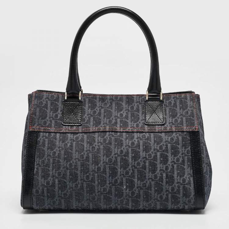 مملوكة مسبقًا Dior Black Oblique Denim and Leather Flight Shopper Tote