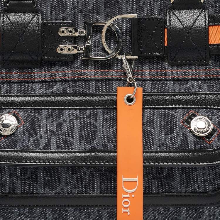 مملوكة مسبقًا Dior Black Oblique Denim and Leather Flight Shopper Tote