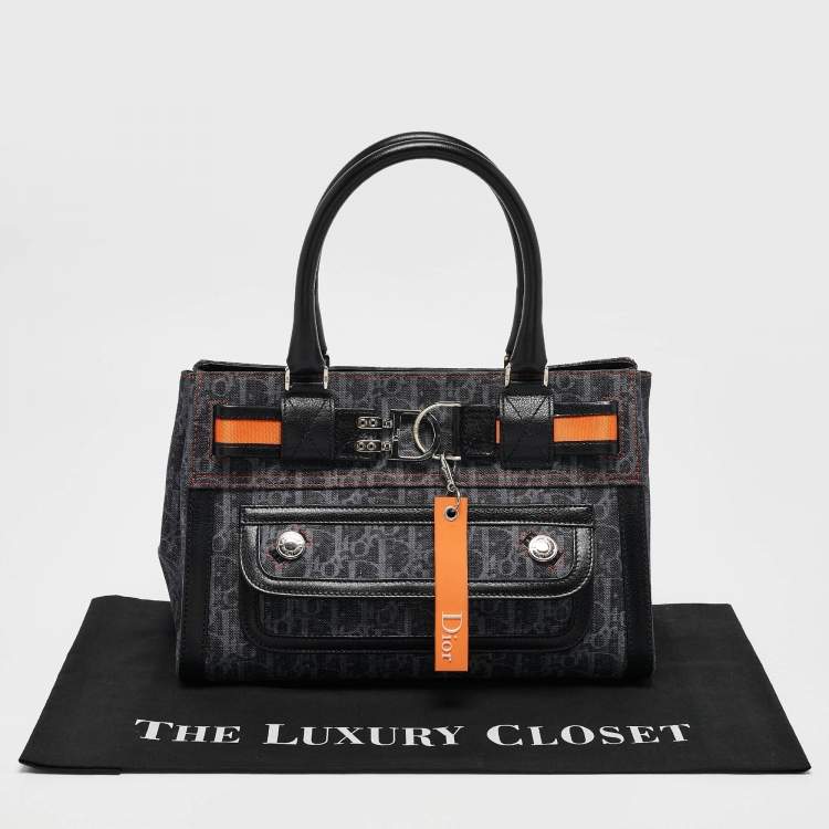 مملوكة مسبقًا Dior Black Oblique Denim and Leather Flight Shopper Tote