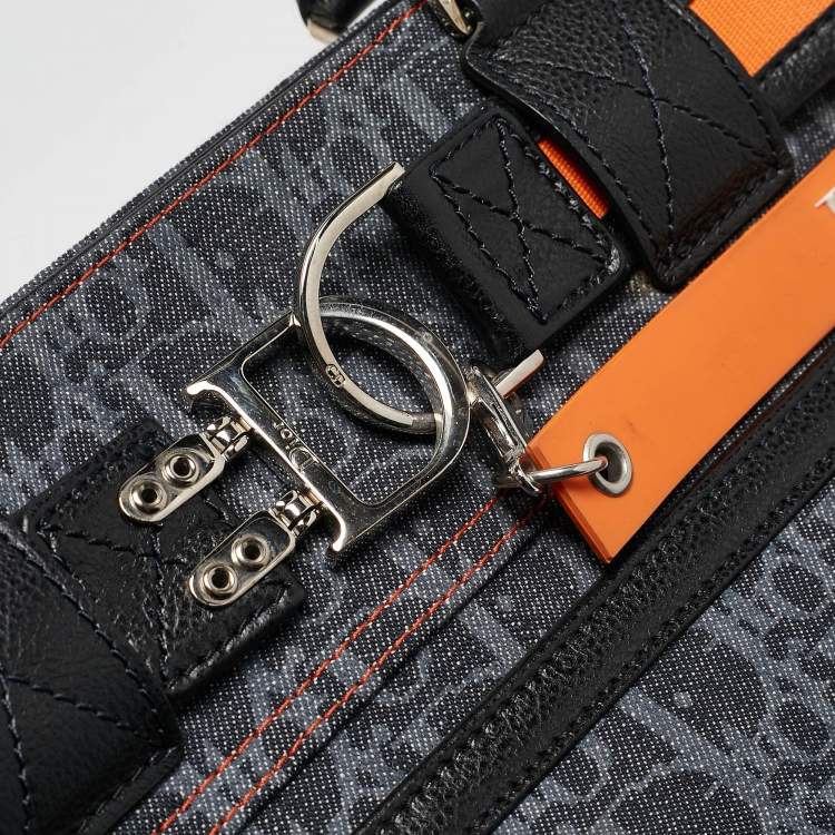 مملوكة مسبقًا Dior Black Oblique Denim and Leather Flight Shopper Tote