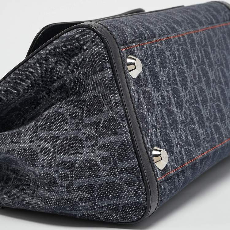 مملوكة مسبقًا Dior Black Oblique Denim and Leather Flight Shopper Tote