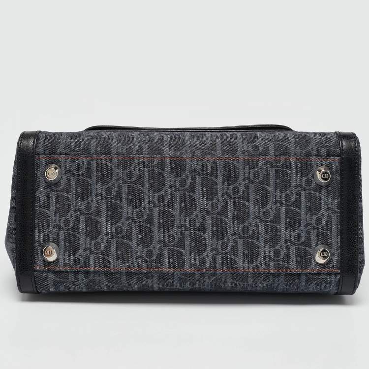 مملوكة مسبقًا Dior Black Oblique Denim and Leather Flight Shopper Tote