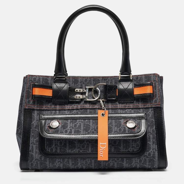 مملوكة مسبقًا Dior Black Oblique Denim and Leather Flight Shopper Tote