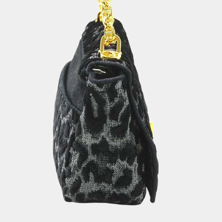 Pre Owned Dior Black/Grey Velvet and Canvas   Shoulder Bag