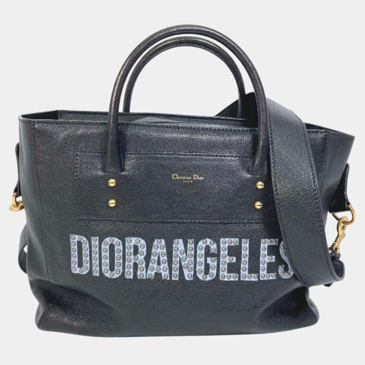 Pre Owned Dior Black  Leather Logo Studs Tote  Bag