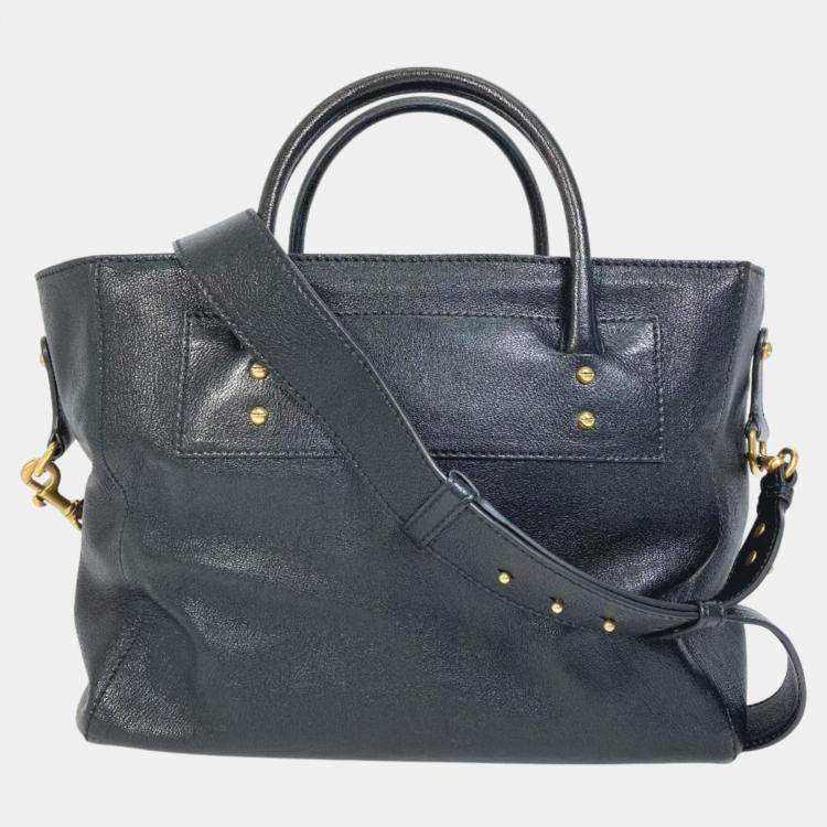 Pre Owned Dior Black  Leather Logo Studs Tote  Bag