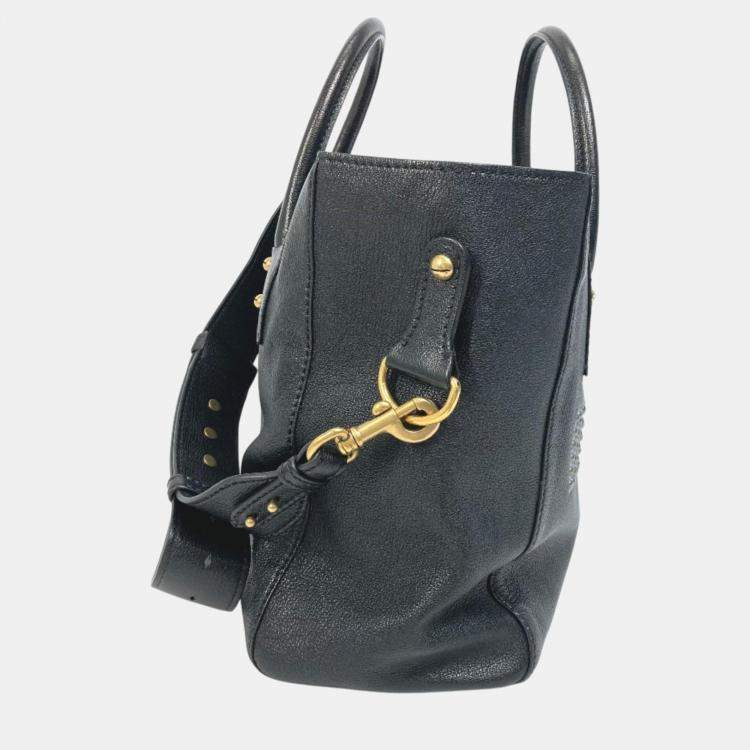 Pre Owned Dior Black  Leather Logo Studs Tote  Bag