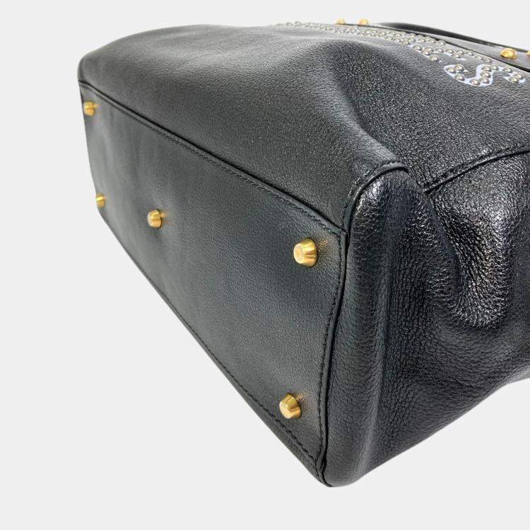 Pre Owned Dior Black  Leather Logo Studs Tote  Bag