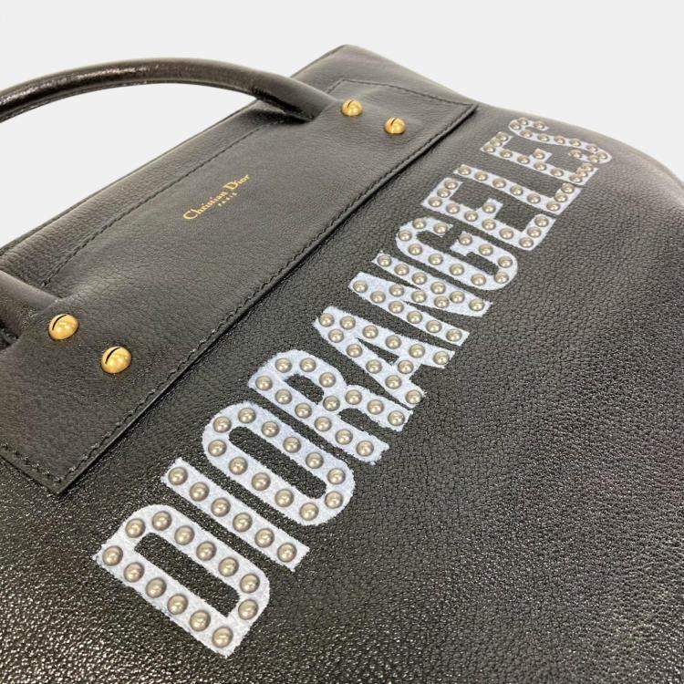 Pre Owned Dior Black  Leather Logo Studs Tote  Bag