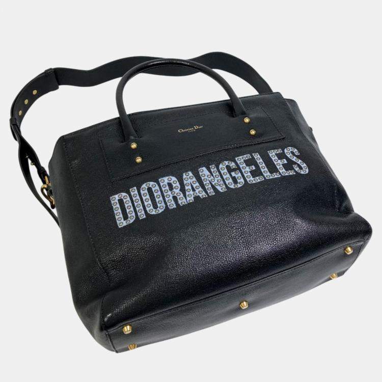 Pre Owned Dior Black  Leather Logo Studs Tote  Bag