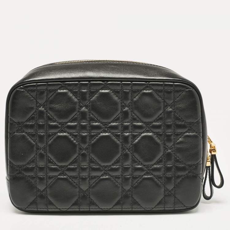 Pre Owned Dior Black Cannage Leather Caro Zip Pouch