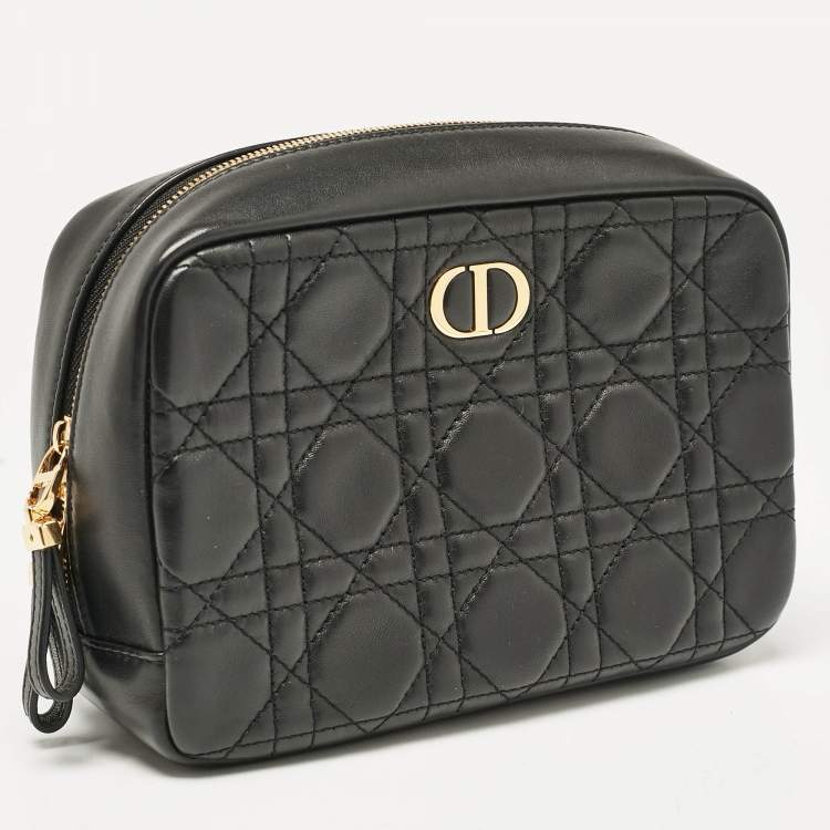 Pre Owned Dior Black Cannage Leather Caro Zip Pouch